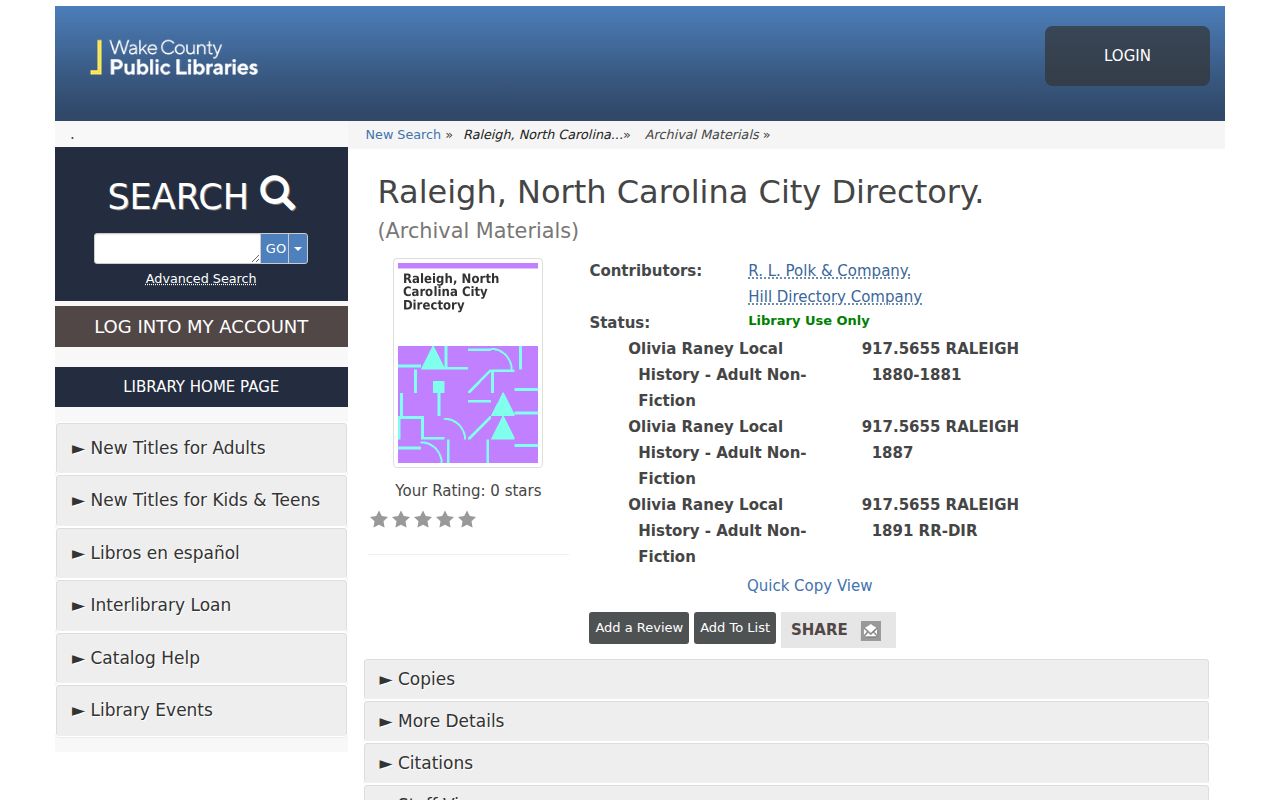 Wake Forest city directory research through the Raleigh historical directory catalog