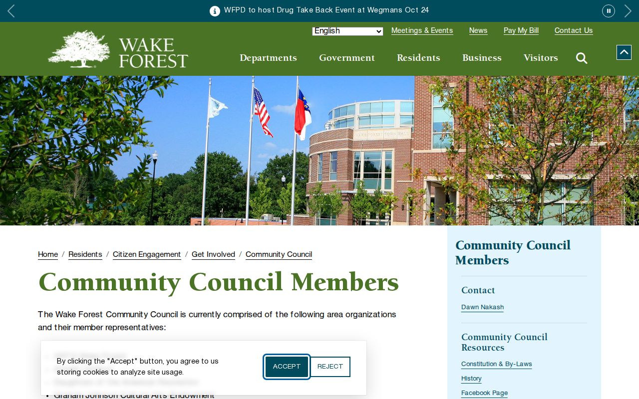 Wake Forest neighbors Community Council participating organizations