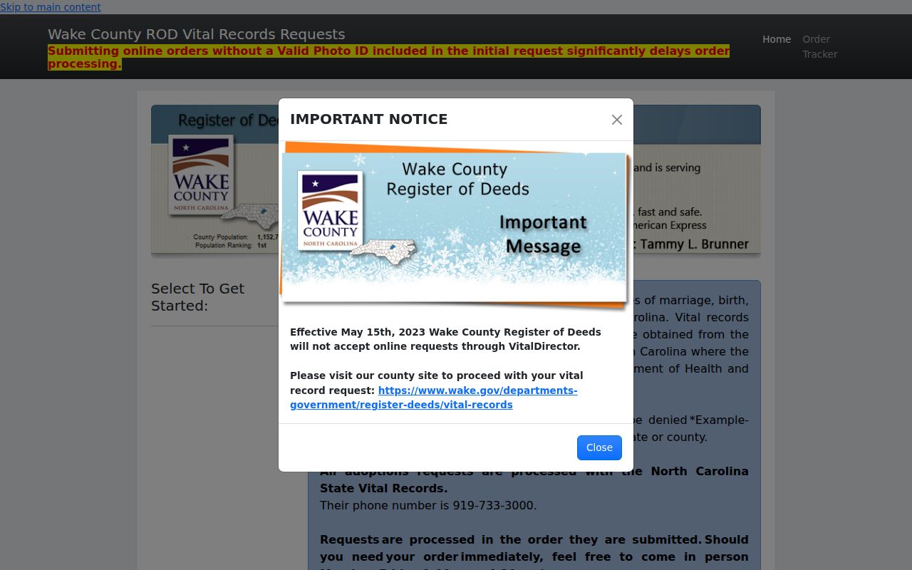 Wake Forest resident lookup through Wake County vital-record ordering