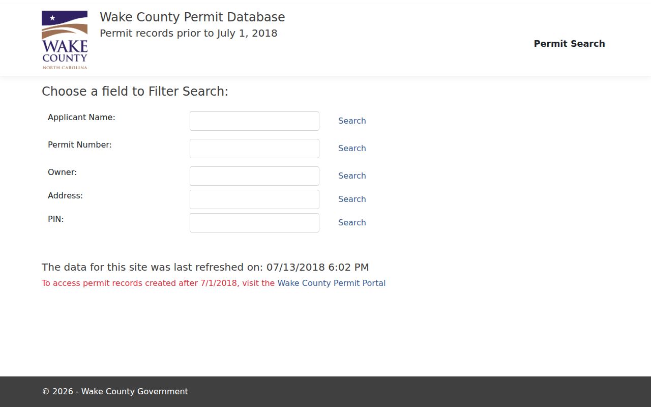 Wake Forest street directory Wake County historical permit search